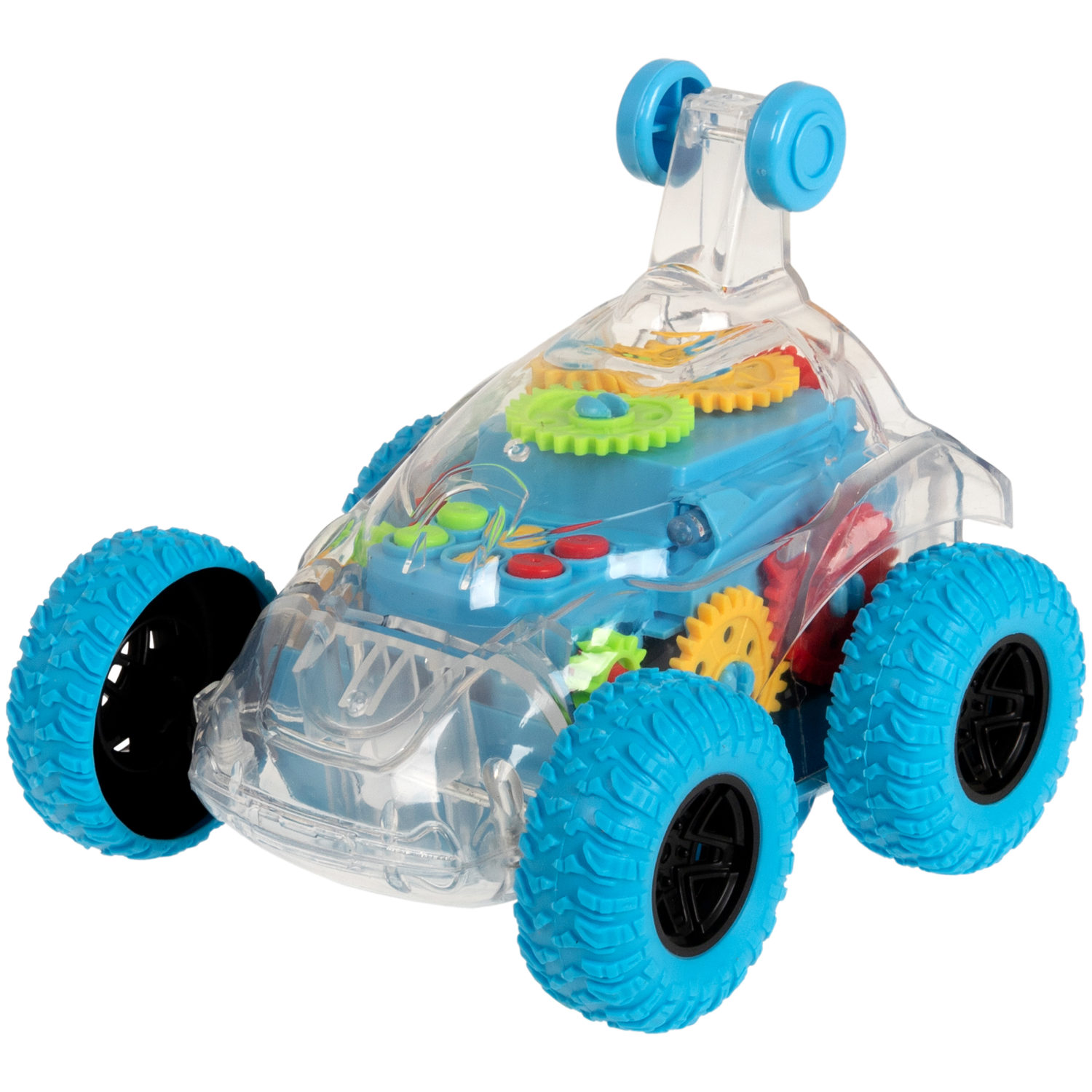 Машинка 1TOY Движок, трюковая, прозрачная с шестеренками, со светом и звуком, 1 шт.