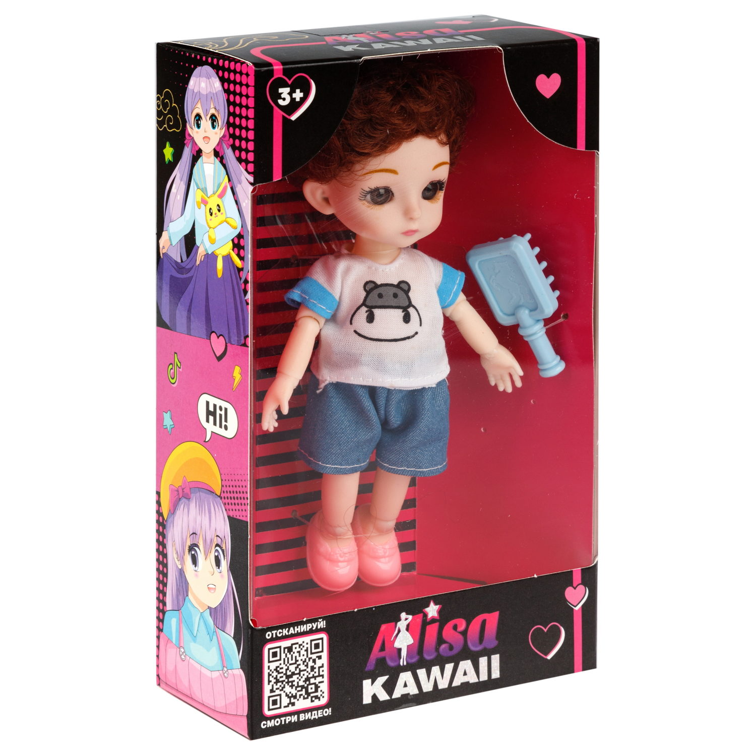 Кукла шарнирная Alisa Kawaii mini 15,2 см, с расчёской, с короткими кудрявыми темными волосами 