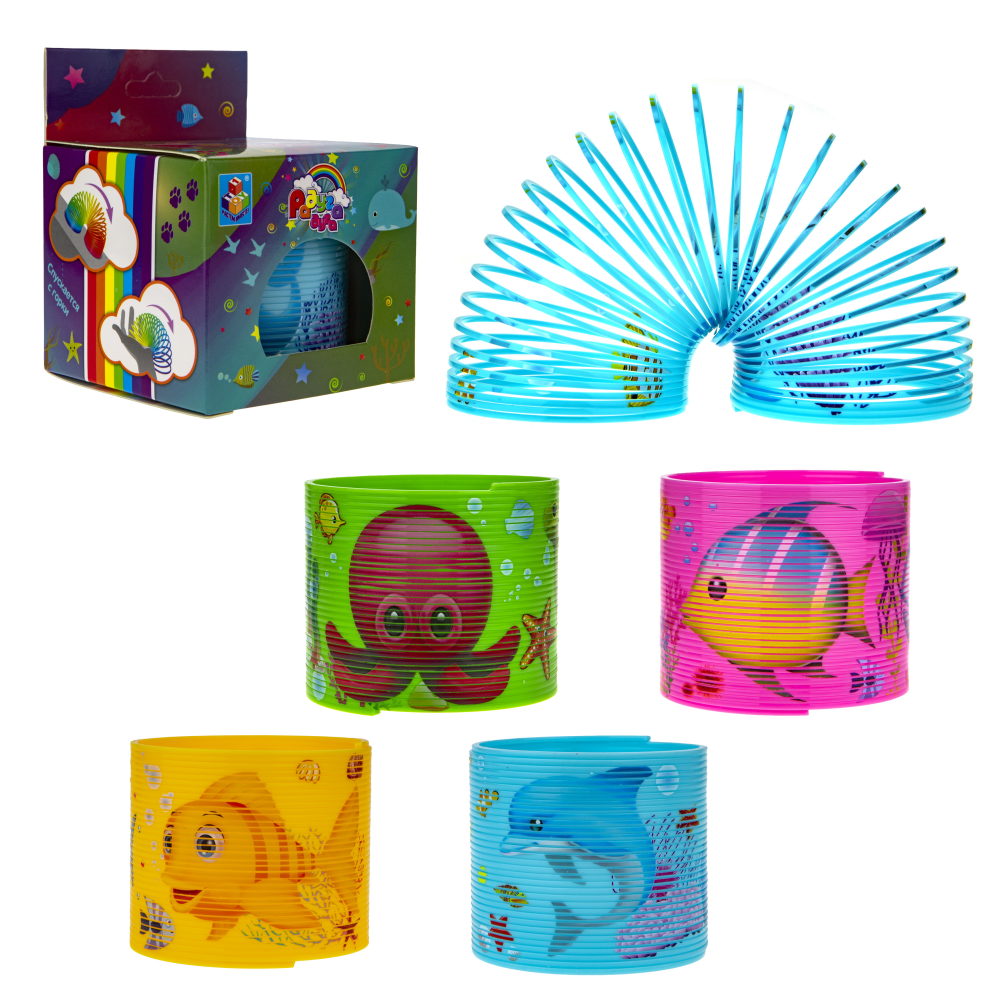 1TOY пружинка Радуга-Дуга морские обитатели, 4 вида в ассортименте