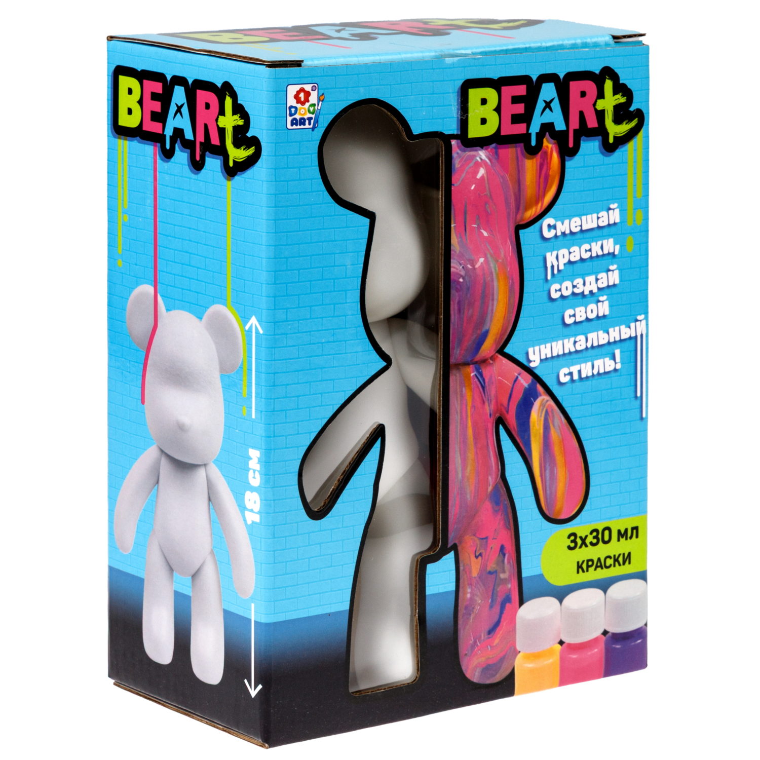 Большой Мишка Флюид Арт 1TOY ART BEARt, 18 см, краски: золотая, розовая, бирюзовая