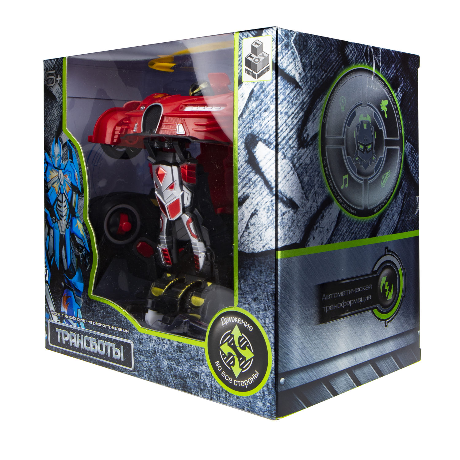 1TOY Трансботы, 1:18 на р/у 27МГц, трансформирующийся в легковую машину 20 см,, 2 цветра синий, красно-черный