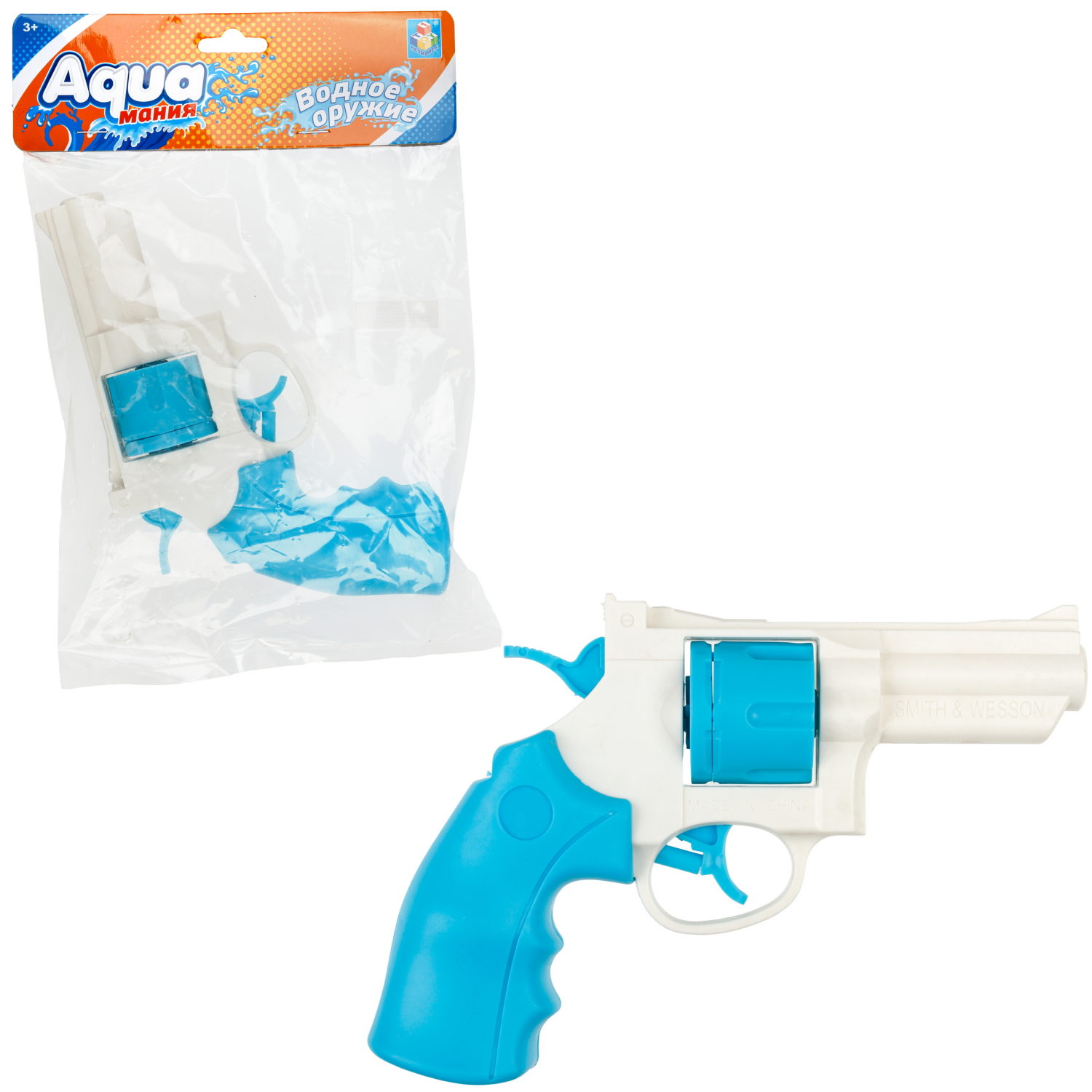 Водное оружие 1TOY Аквамания, револьвер, голубой