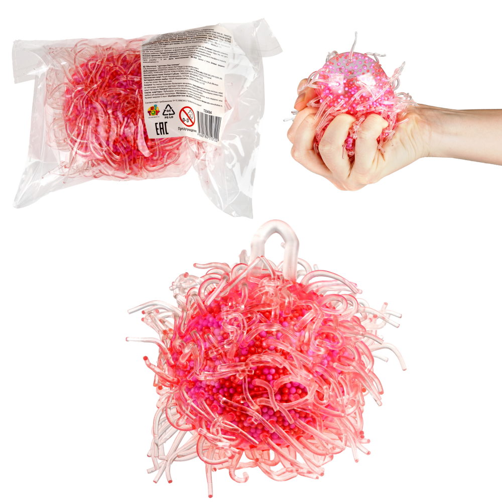 1toy Жмяка, розовый шар с мелкими шариками, 8 см