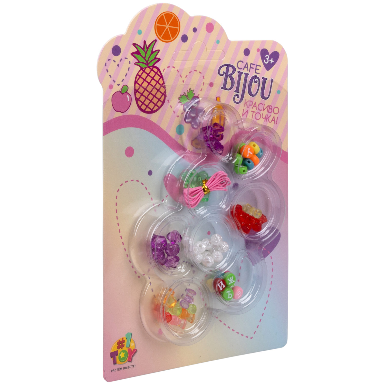 1TOY наб.бусин."Café Bijou" фрукты 5 видов в асс., блистер 12*19см, 20 шт.в дб.