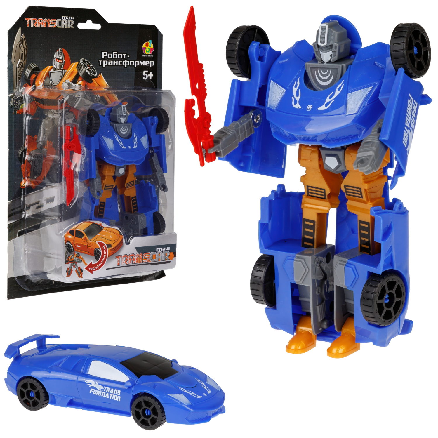 1toy Transcar mini робот-трансформер, 8 см, блистер, в асс. 6 видов