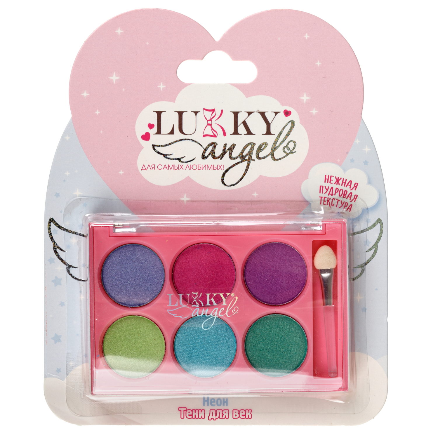 Тени для век детские пудровые Lukky Angel «Неон», 6 цветов, 7,8 г