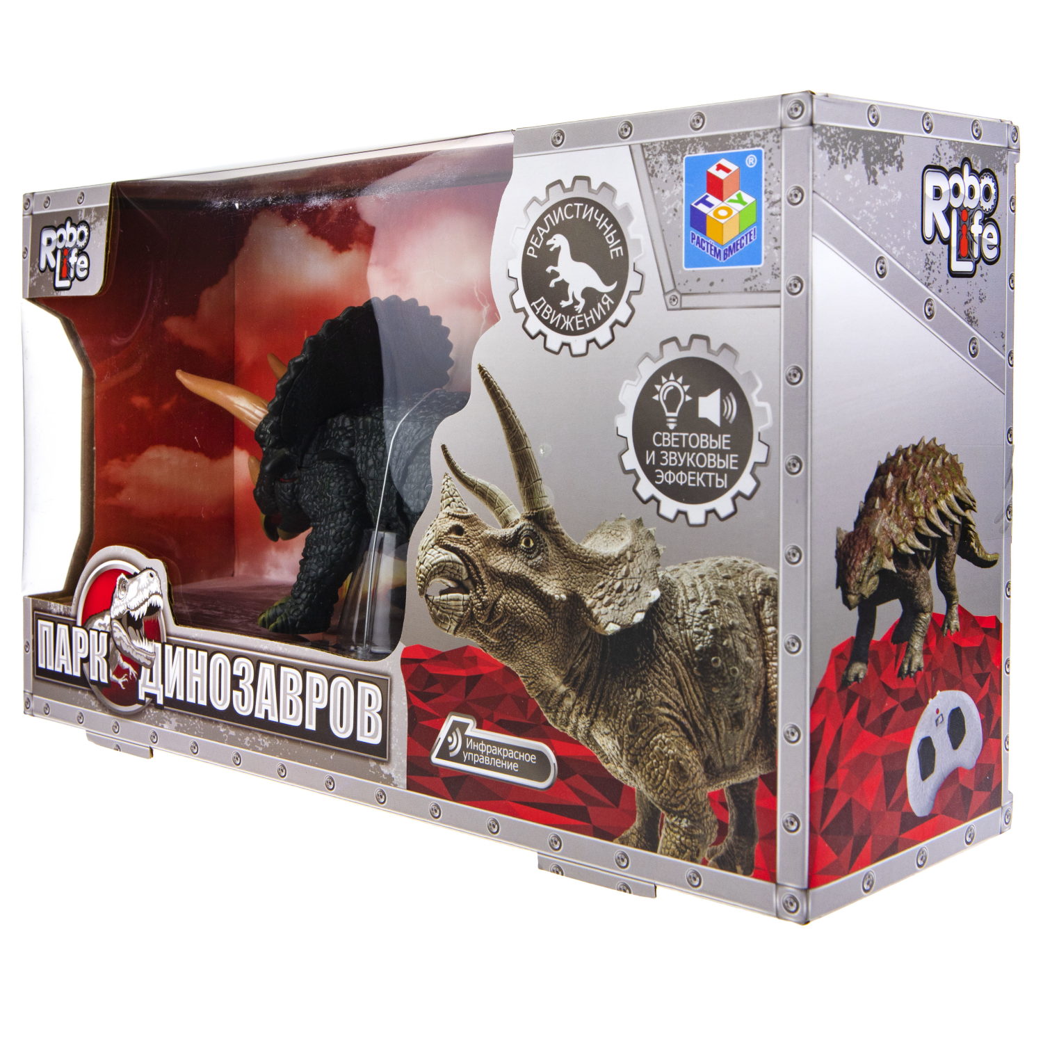 Игрушка интерактивная 1TOY RoboLife Робо-Трицератопс со световыми и звуковыми эффектами с пультом ДУ
