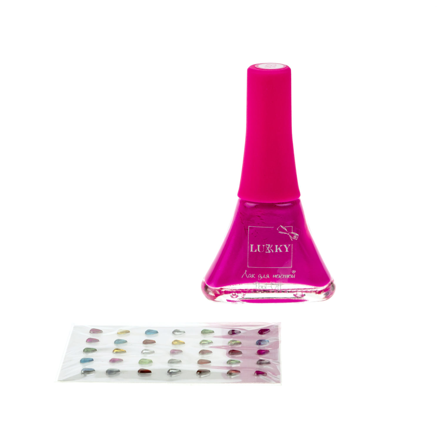 Набор для маникюра детский LUKKY Нэйл-Дизайн #3 Капелька: лак для ногтей на водной основе фуксия + стразы-наклейки