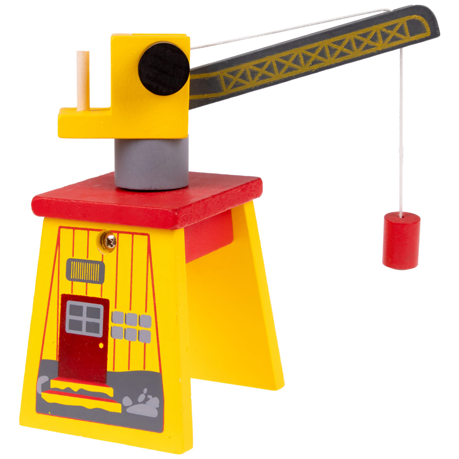 1TOY Goodok наб. аксессуаров для ж/д «Грузовой пункт»:дерев.вращ.подъемный кран с магнитом,дерев.поездом с 3вагонами и 5 грузами на магнитах,кор.