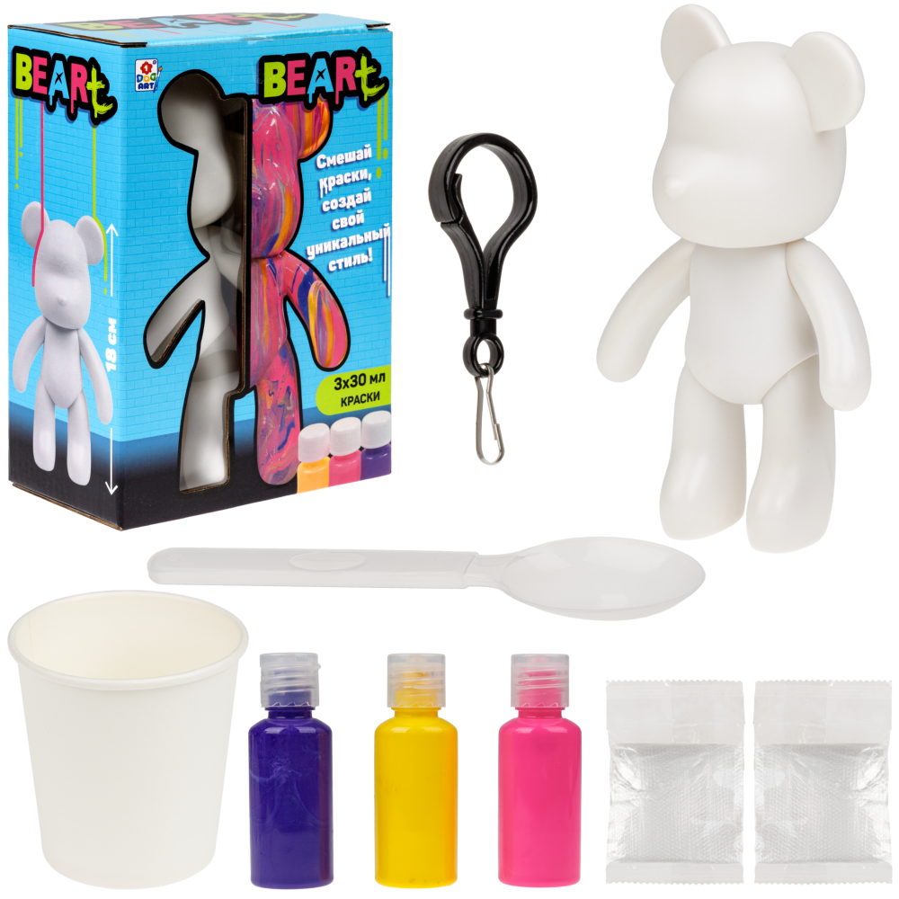 Большой Мишка Флюид Арт 1TOY ART BEARt, 18 см, краски: золотая, розовая, бирюзовая