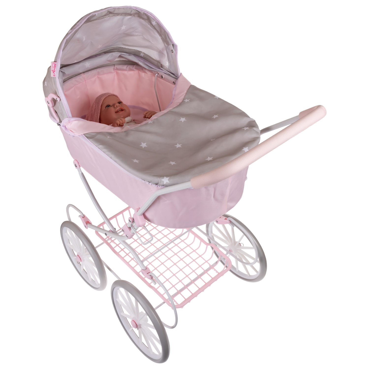 Коляска-люлька для кукол Arias детская, прогулочная, складная, большая, высокая, с сумкой
