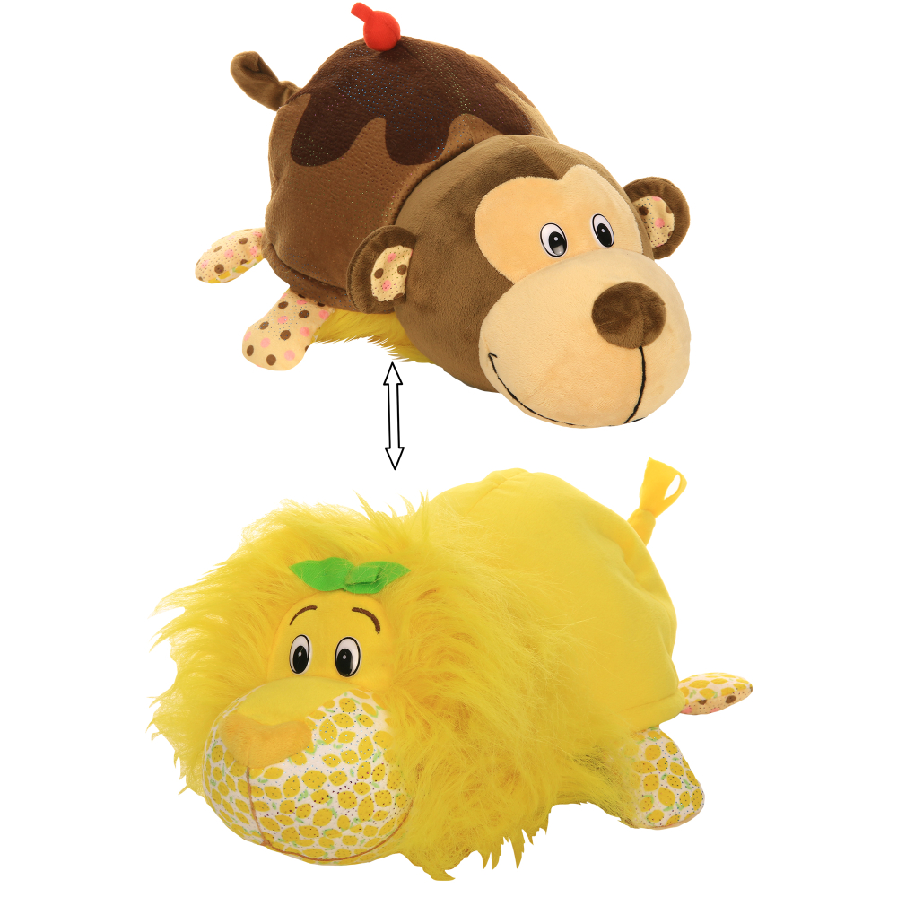 Мягкая игрушка вывернушка с ароматом 2-в-1 1TOY Ням-Ням Лев -  Мартышка, перевертыш, обнимашка, антистресс, для сна, в машину, в дорогу, 35 см