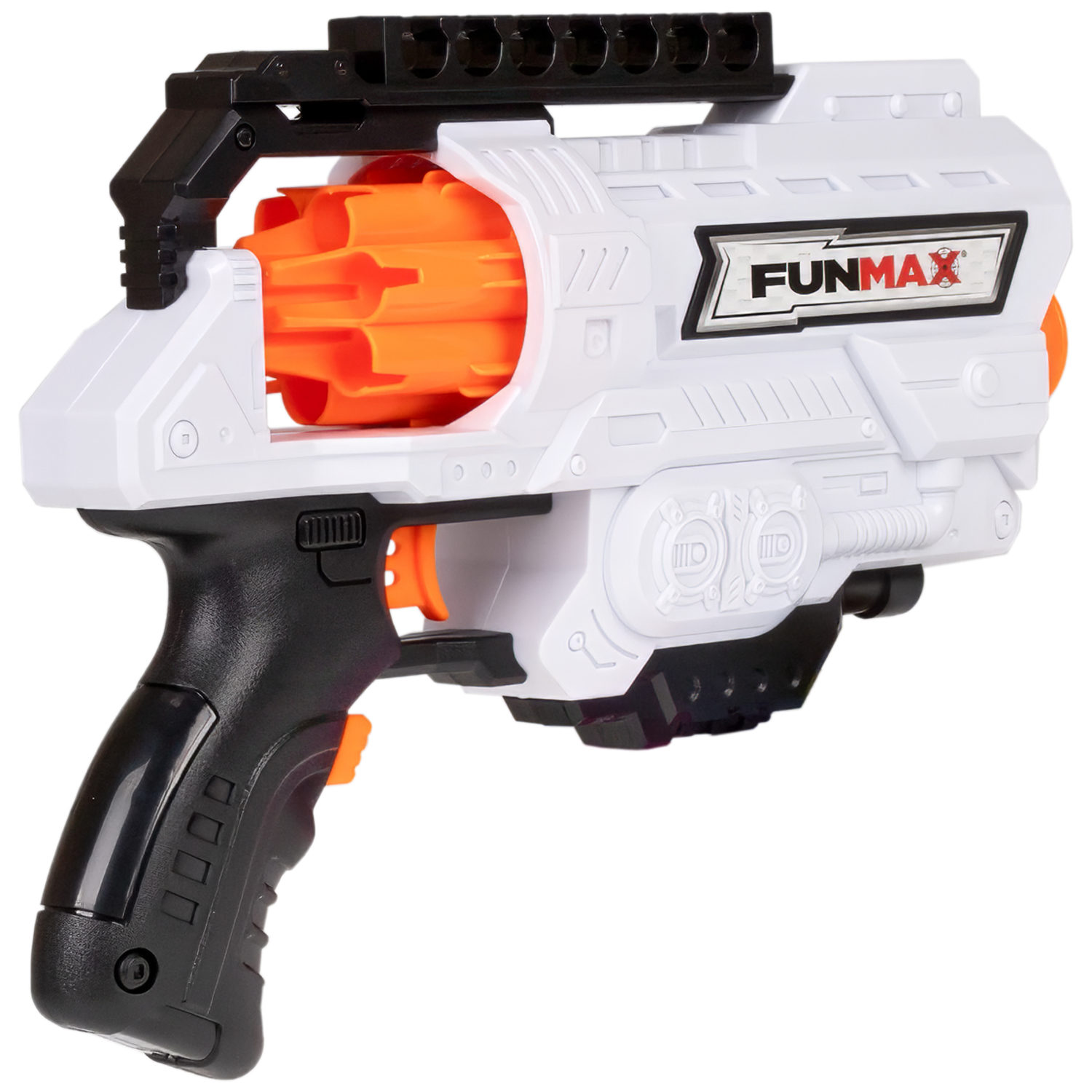1TOY Funmax "A51" бластер электрический, барабан на 6 выстрелов, в комплекте 16 EVA снарядов, белый