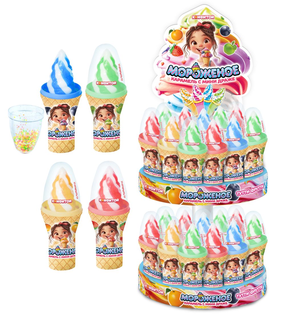 МОРОЖЕНОЕ карамель с мини драже, блок 34 шт. (27г х 34 х 4)