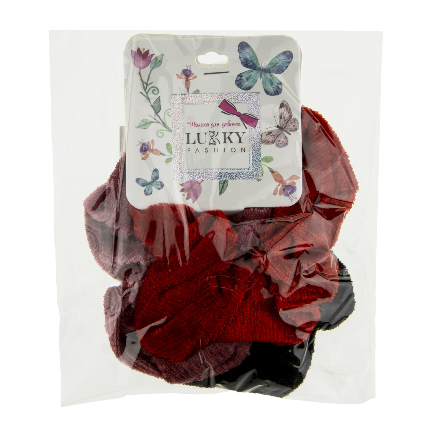 Lukky Fashion резинки текстильные, бархат, 3 шт (черный, красный, темно-розовый)