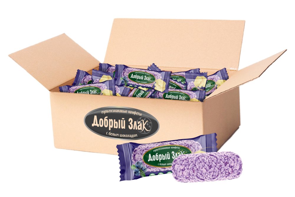 Мультизлаковые конфеты Добрый злак с белым шоколадом со вкусом голубики, 2 кг