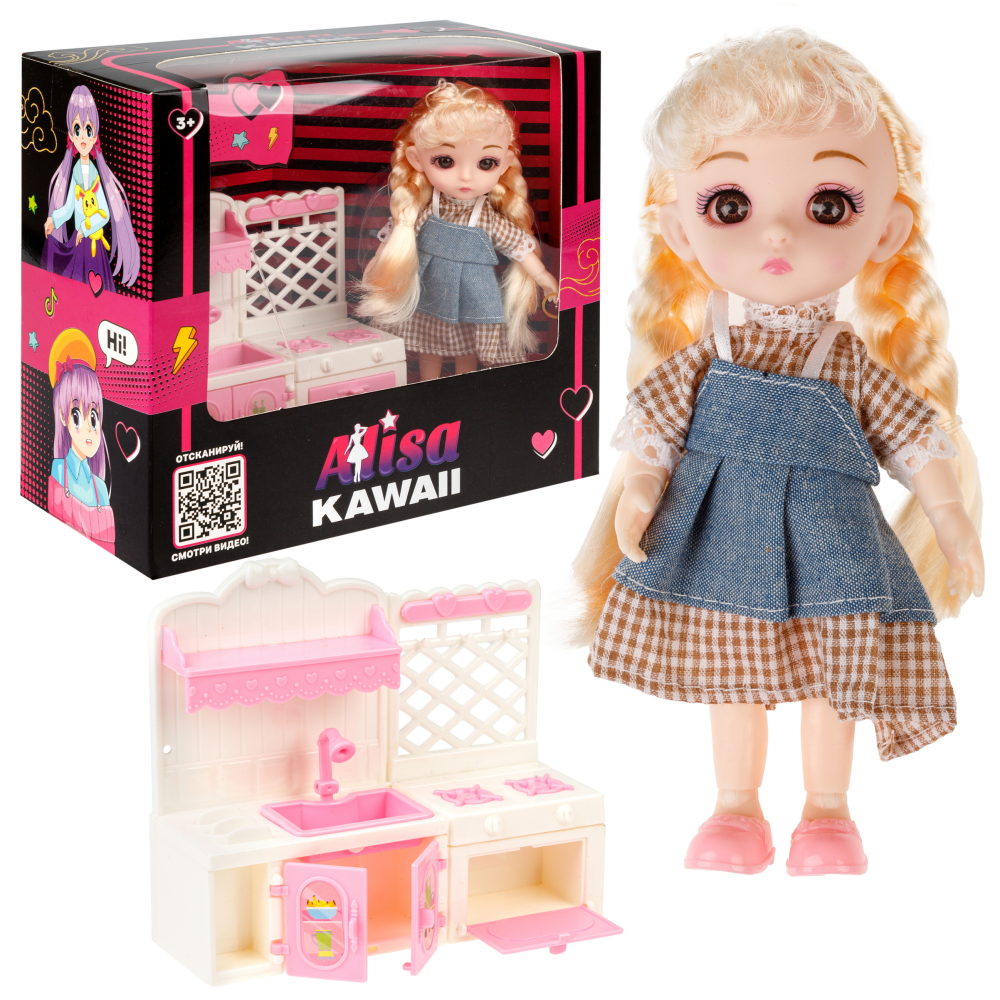 Кукла Alisa Kawaii mini, набор "Кухня", 15,2 см