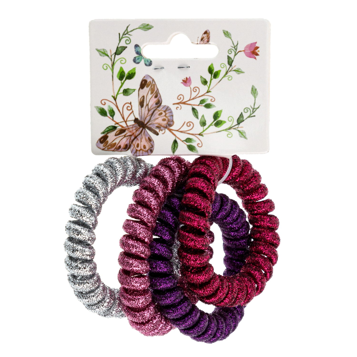 Lukky Fashion набор из 4 резинок для волос спираль Блестящий Металлик, цвета: серебряный, розовый, фиолетовый, малиновый