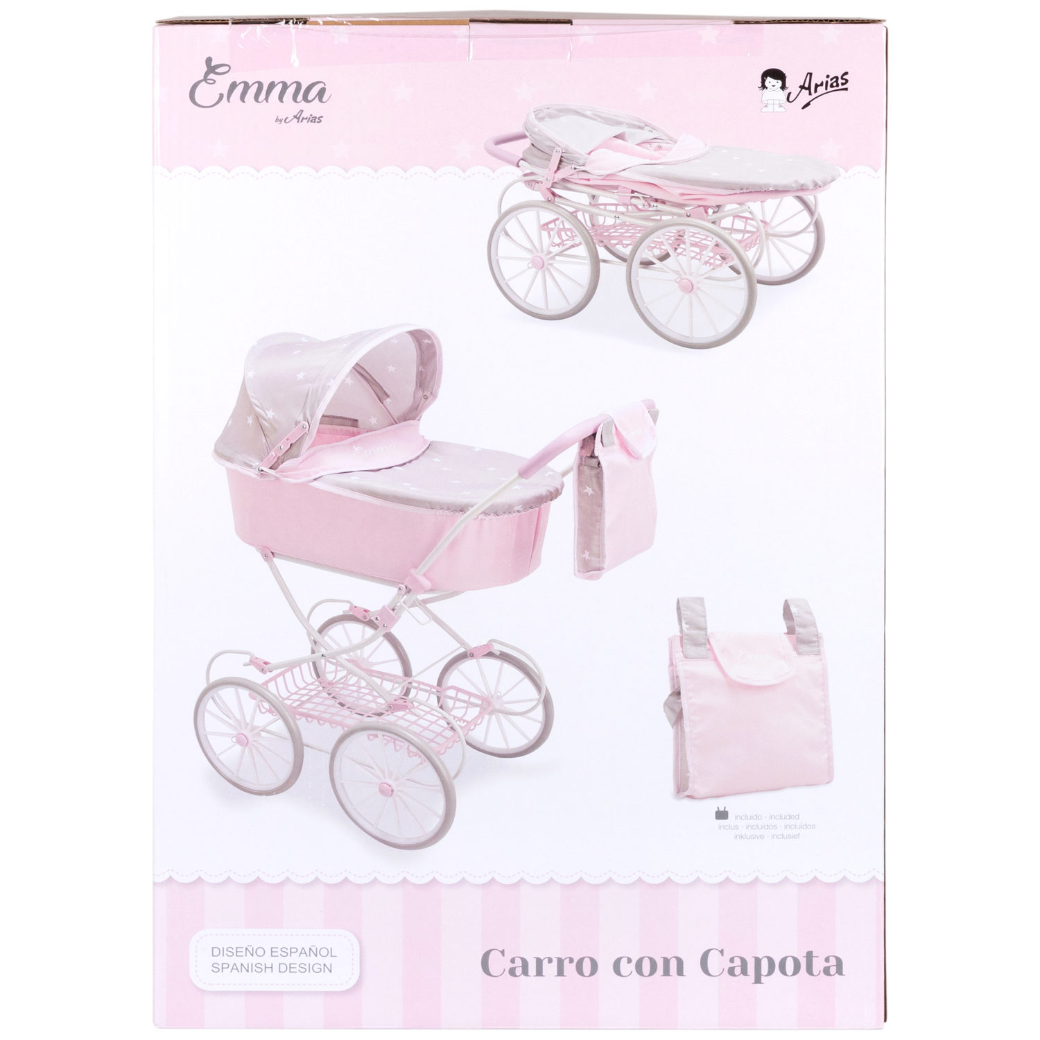 Коляска-люлька для кукол Arias детская, прогулочная, складная, большая, высокая, с сумкой