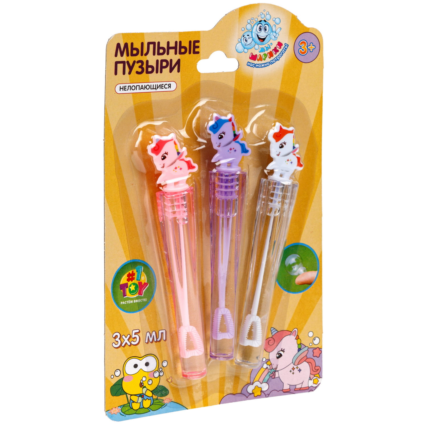 Нелопающиеся мыльные пузыри 1TOY Мы-шарики! Единорог, 5 мл, набор, 3 шт. в блистере