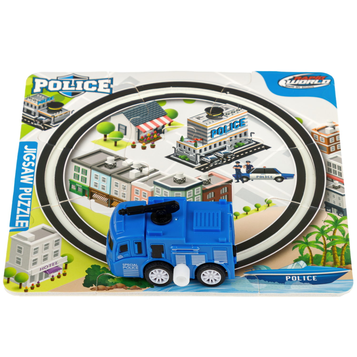 1toy игровой набор пазл-трек "Экстренные службы" с машинкой, 2 вида, в контейнере, 15 деталей