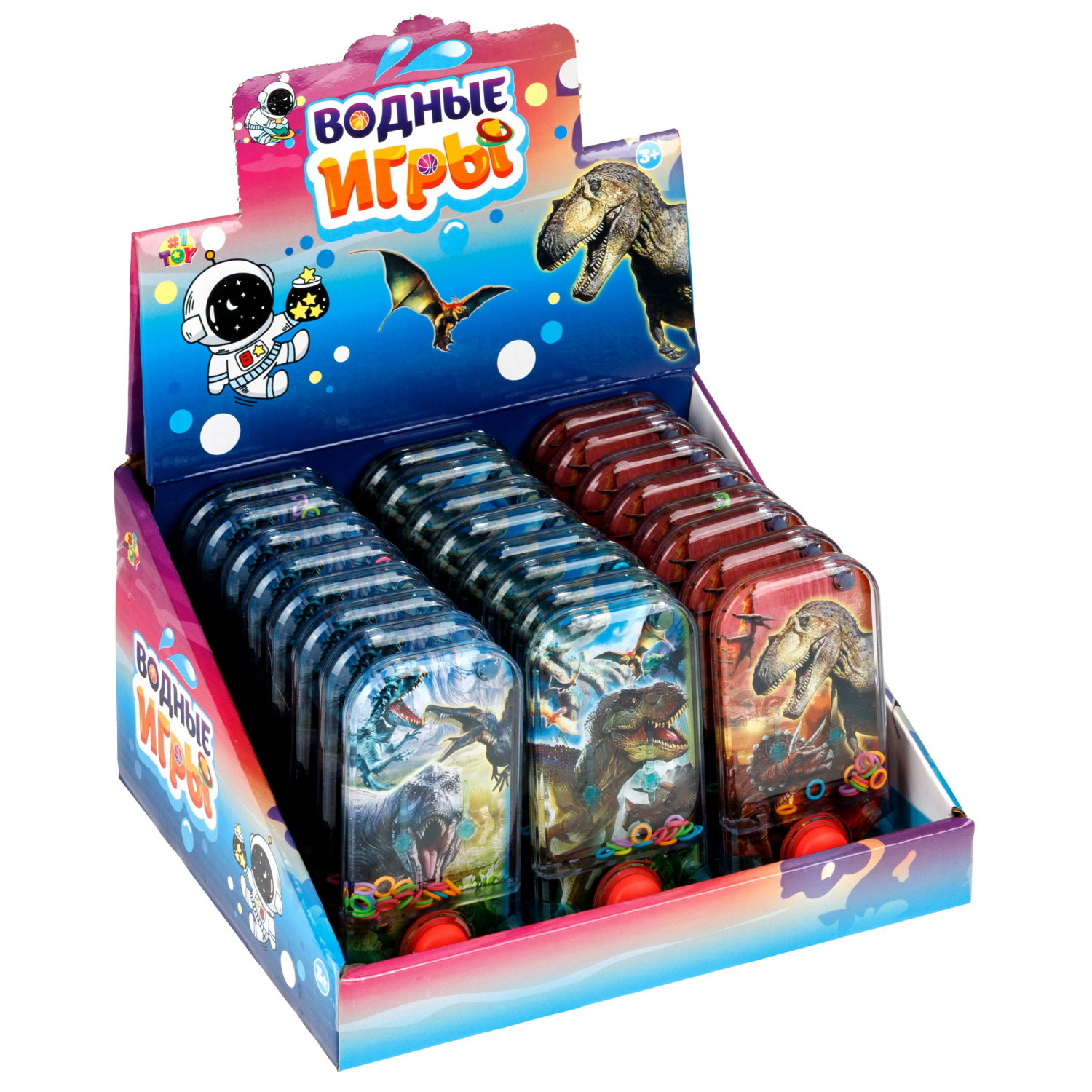 Водный тетрис 1TOY Игра с водой Насади колечки Тиранозавры,  6х11,5х2 см, 3 вида