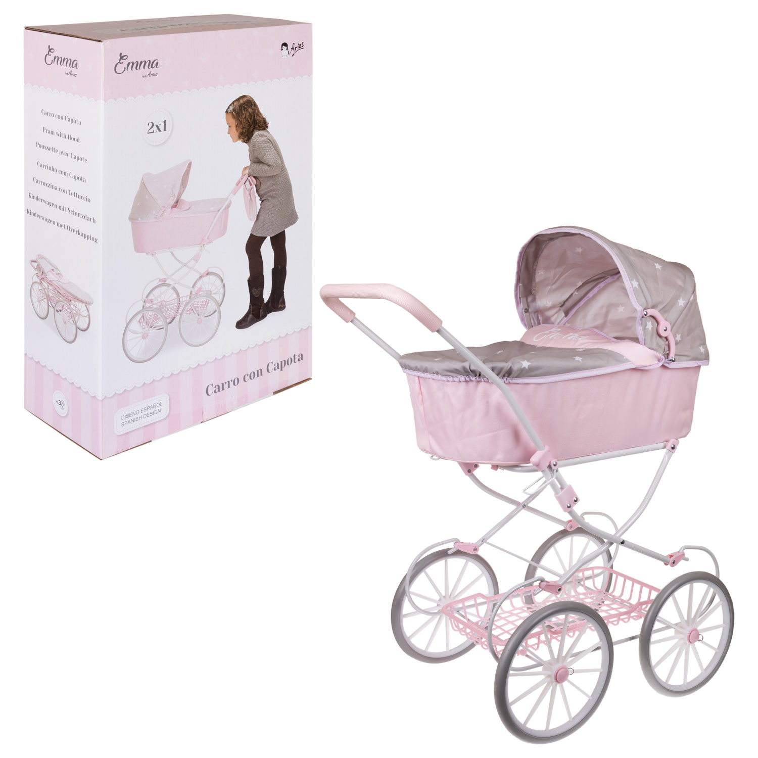 Коляска-люлька для кукол Arias детская, прогулочная, складная, большая, высокая, с сумкой