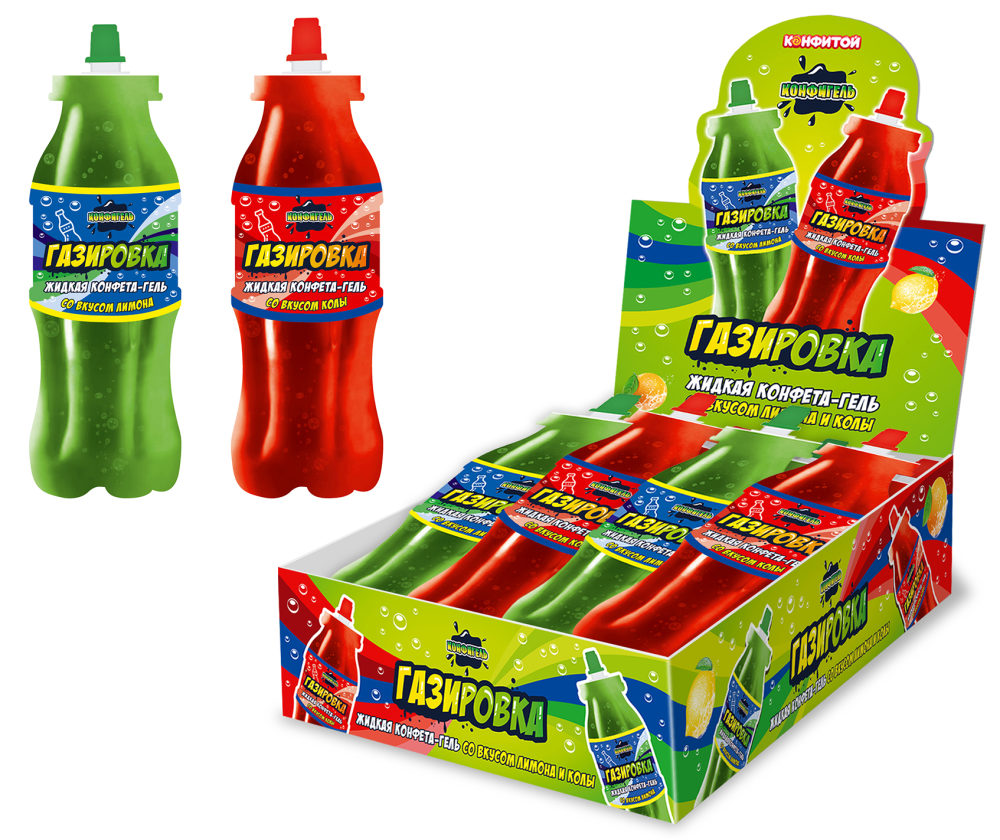 КОНФИГЕЛЬ Газировка жидкая конфета-гель, блок 24 шт. (20г х 24 х 24)