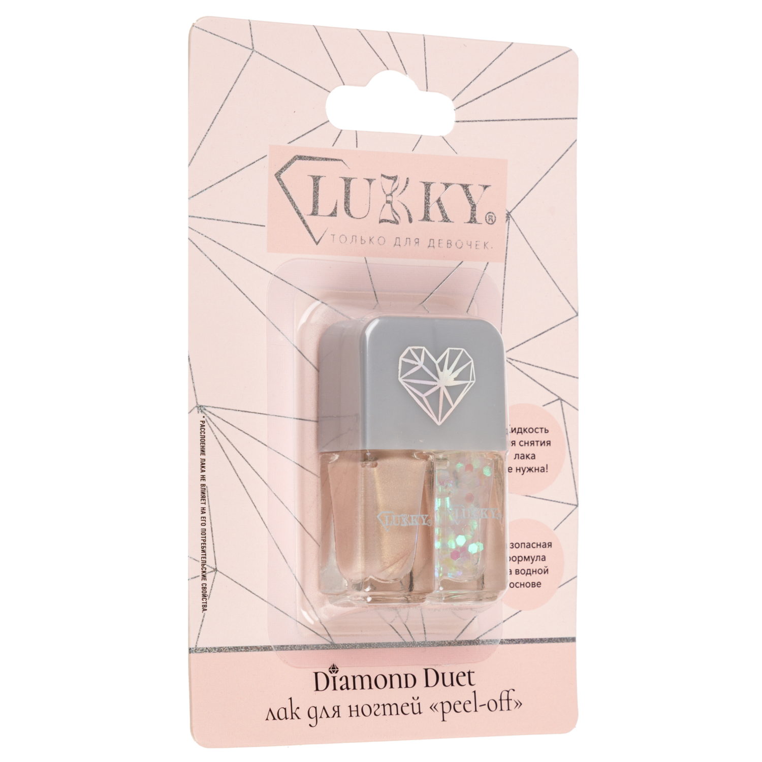 Двойные лаки для ногтей Lukky Diamond Duet, 2 по 4 мл, золотой с блёстками, блистер