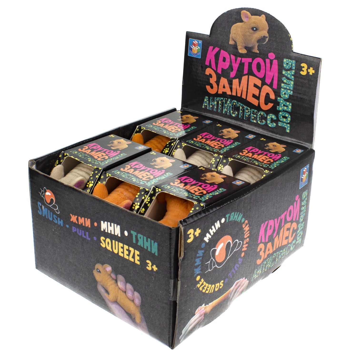 Антистресс-игрушка для рук 1TOY Крутой замес Бульдог, жмякалка, мялка, тянучка, 2 цвета в ассортименте, 8,5 см