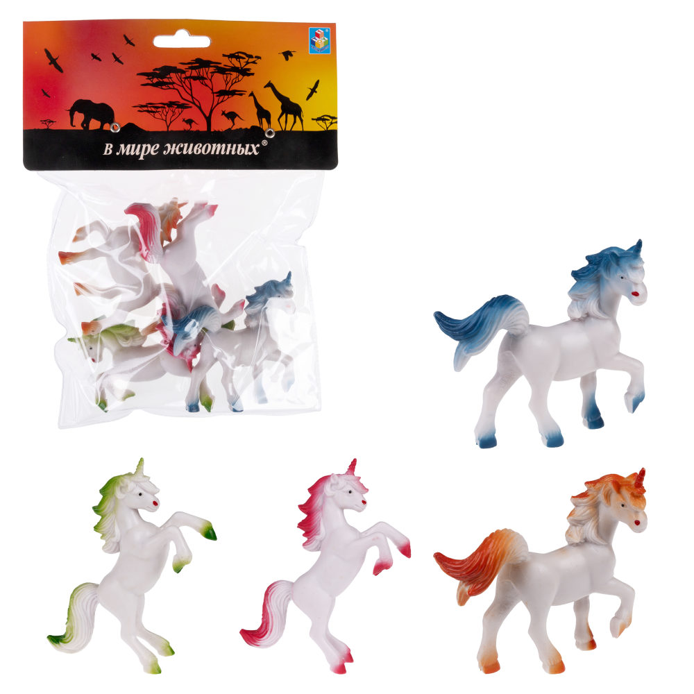 Фигурки единорогов 1TOY "В мире животных", набор 4 штуки