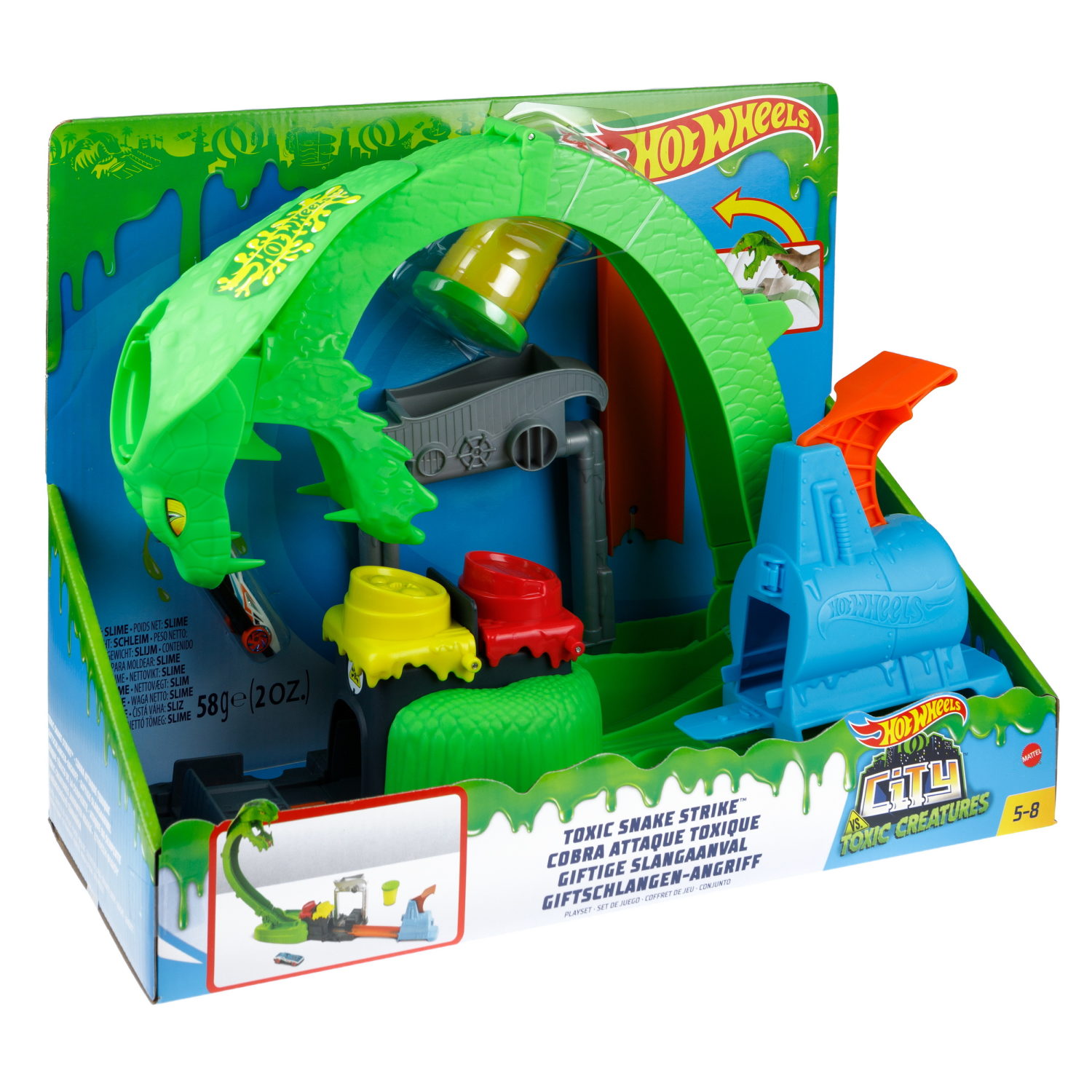 Hot wheels Сити Набор игровой Трек: Удар городской токсичной змеи с машинкой