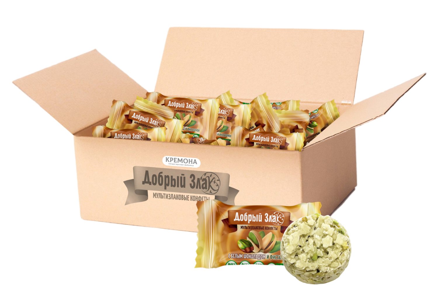 Мультизлаковые конфеты Добрый злак с фисташкой и белым шоколадом, 2 кг