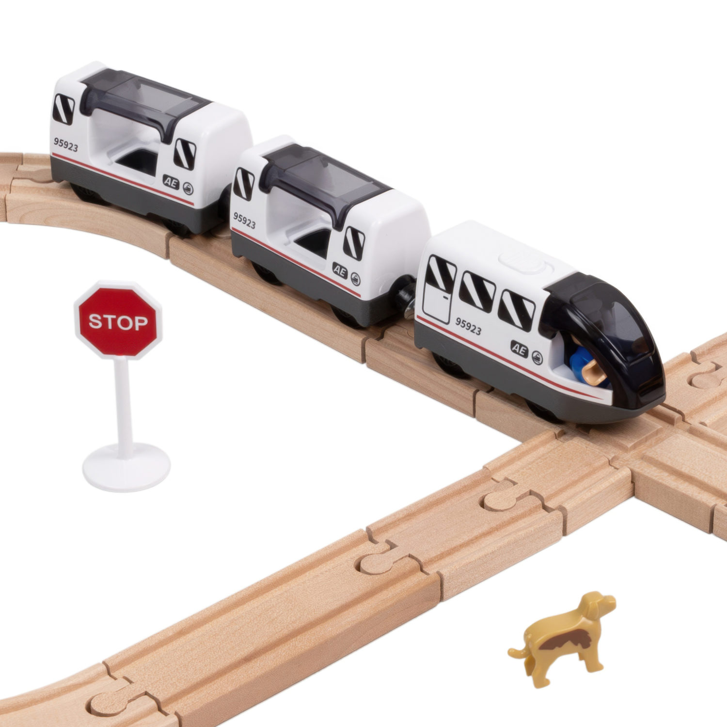 Деревянная железная дорога 1TOY GOODOK с электропоездом, 39 элементов