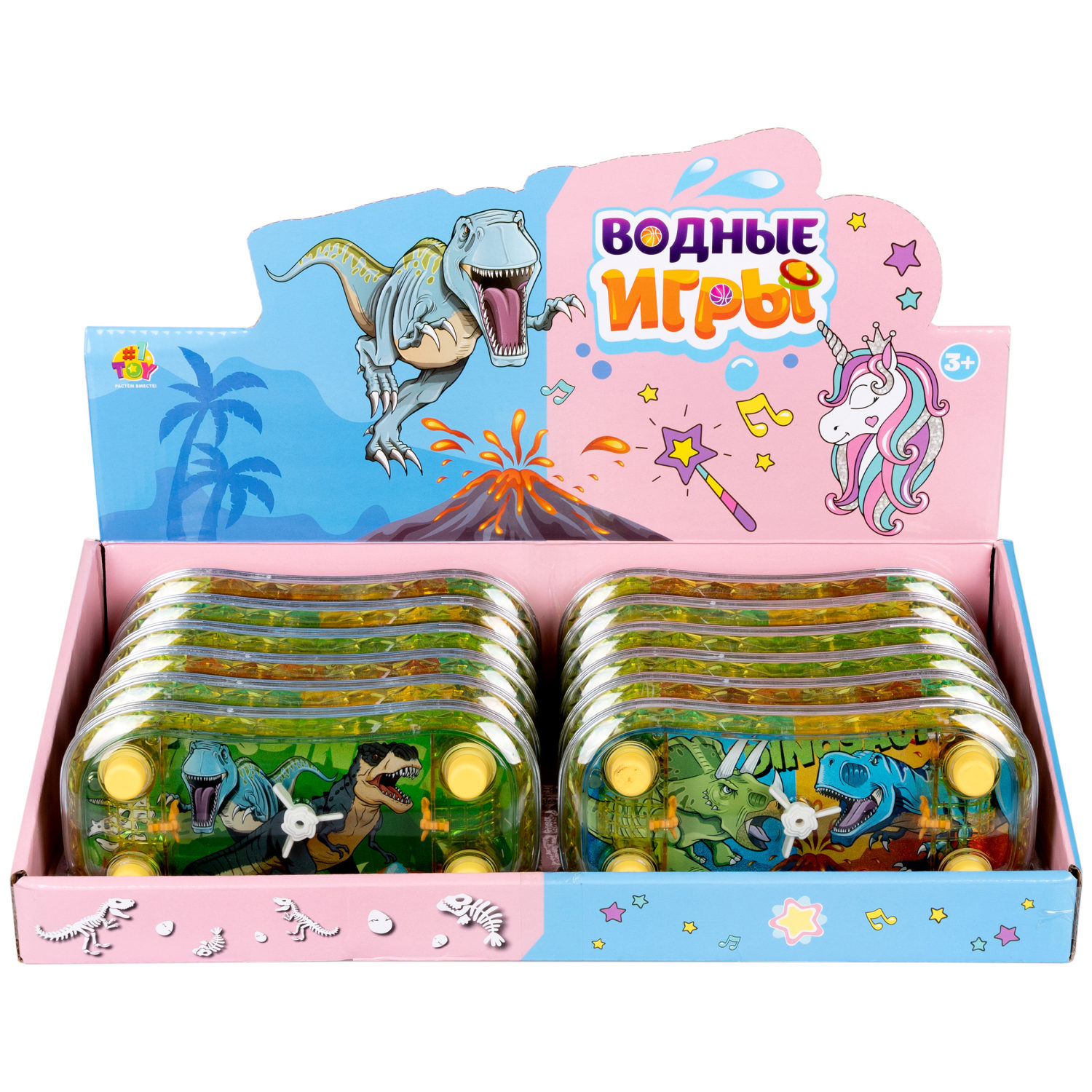 1TOY Игра с водой Забрось мячики Динозавры, 3 вида в ассортименте