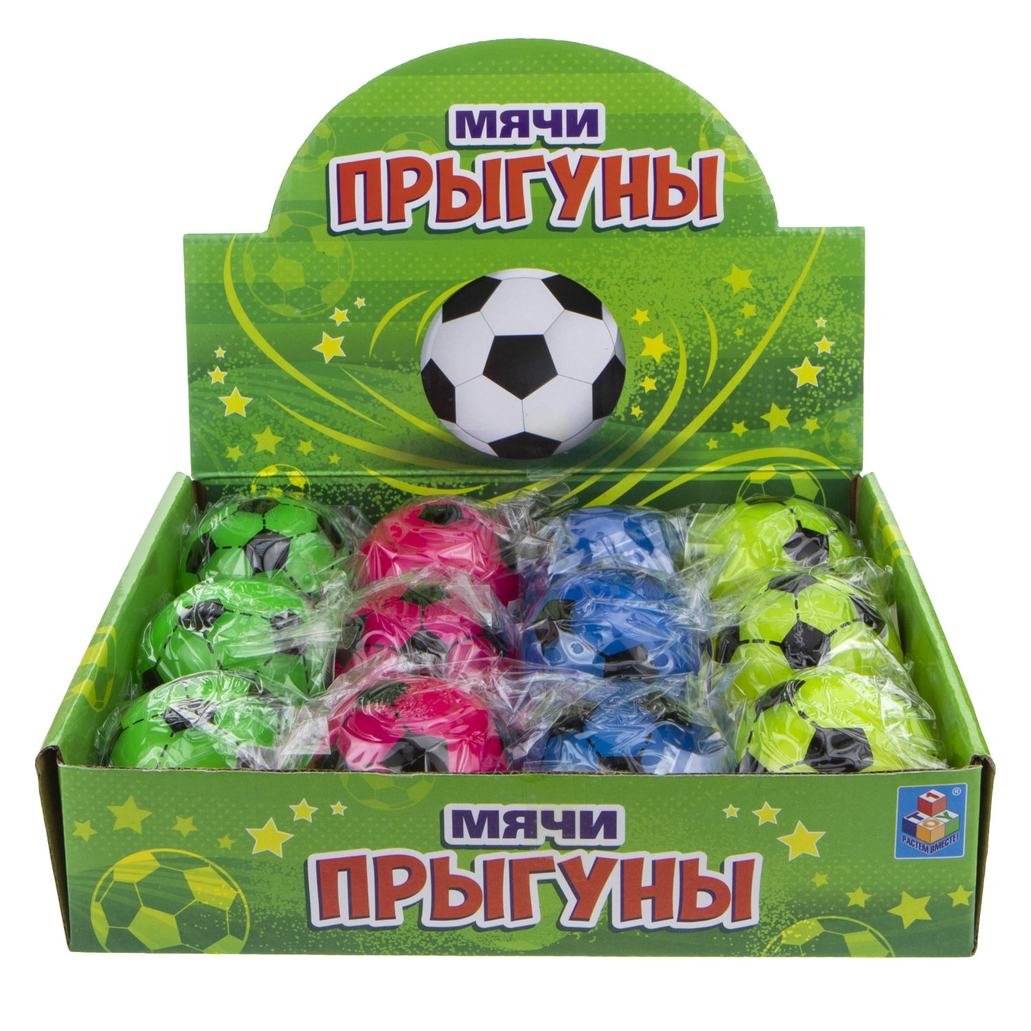 Мячик-прыгун со светом 1TOY Футбол,  5,5 см