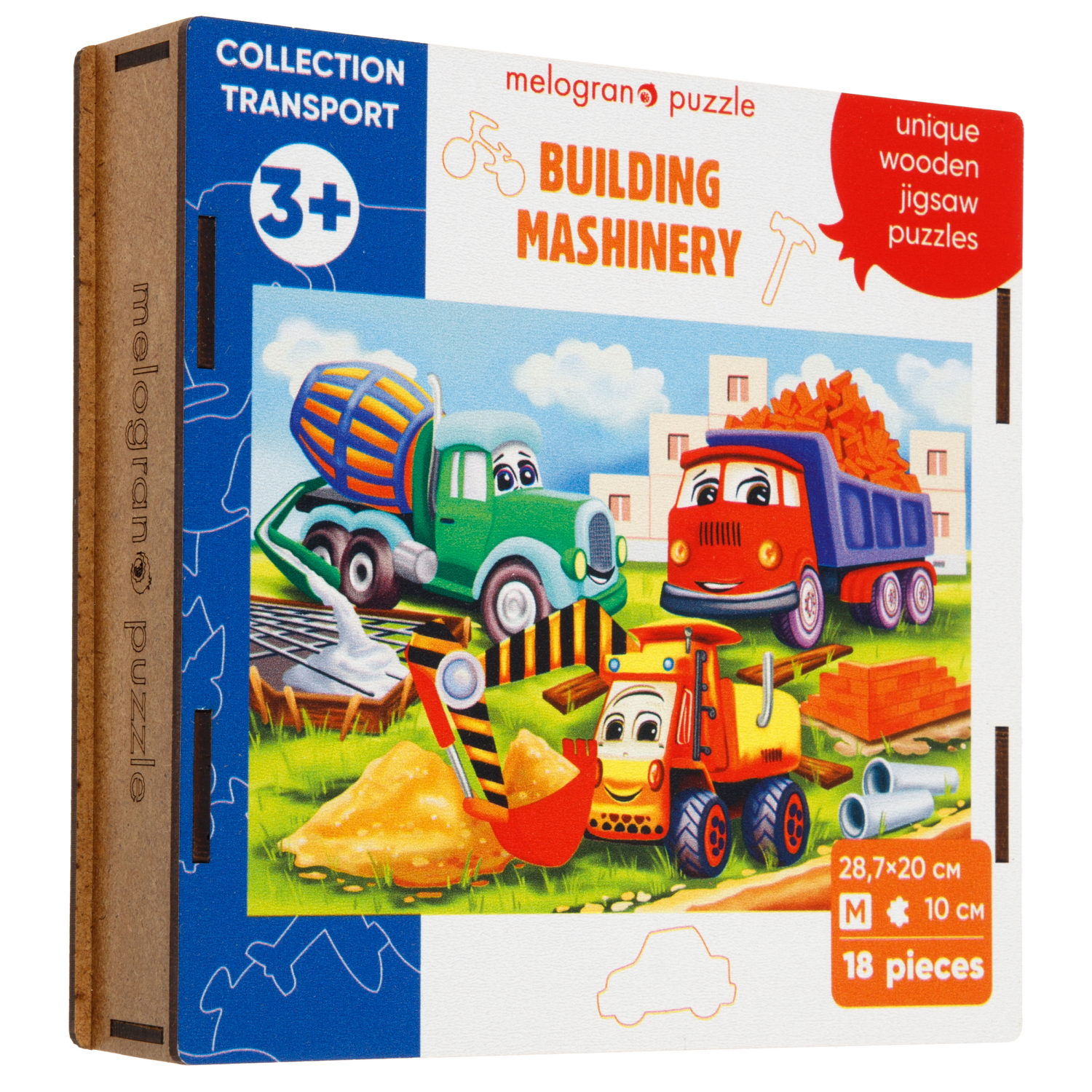Деревянные пазлы Collection Transport Строительная техника, 18 деталей