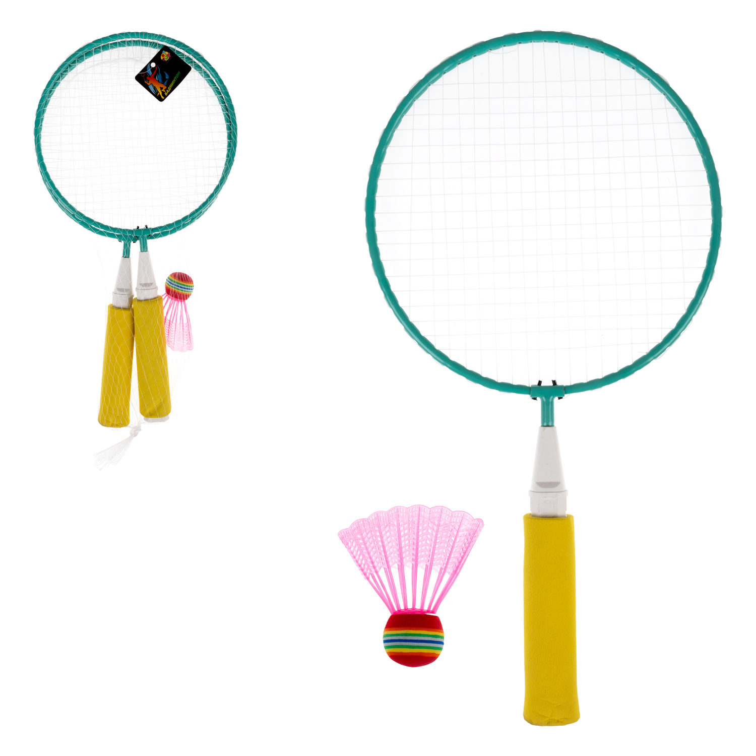 Бадминтон 1TOY 2 ракетки с мягкими ручками, 1 волан, желтый