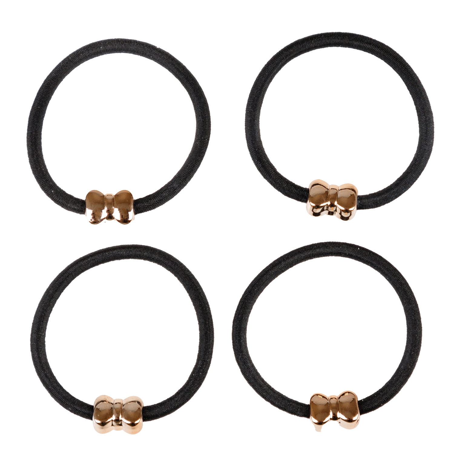 Lukky Fashion набор из 4 резинок для волос с метал.бантиком, 3 цвета в ассортименте: черный, золотой, красный микс