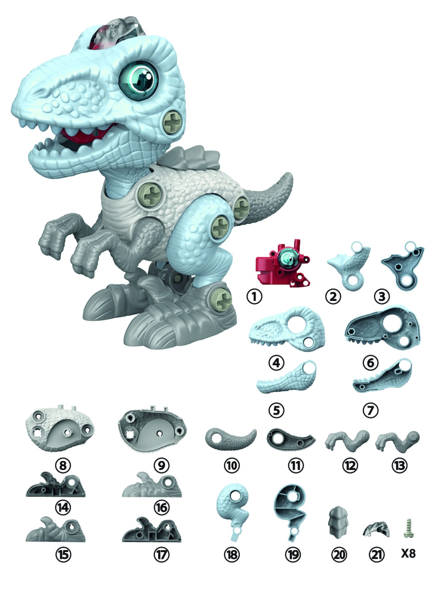 Интерактивная игрушка динозавр 1toy RoboLife Велоцираптор, детская, музыкальная, конструктор, робот, со световыми эффектами, для девочек и мальчиков