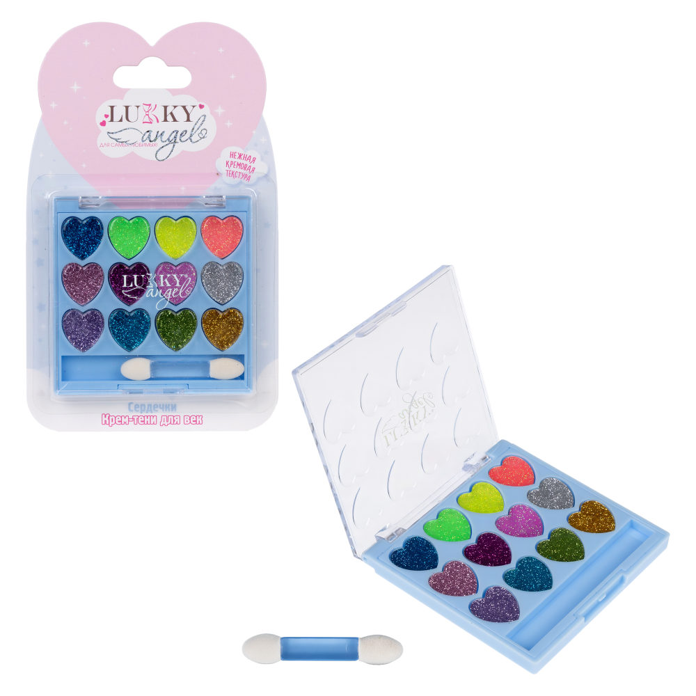 Крем-тени для век детские Lukky Angel, «Сердечки», 12 цветов, 9 г