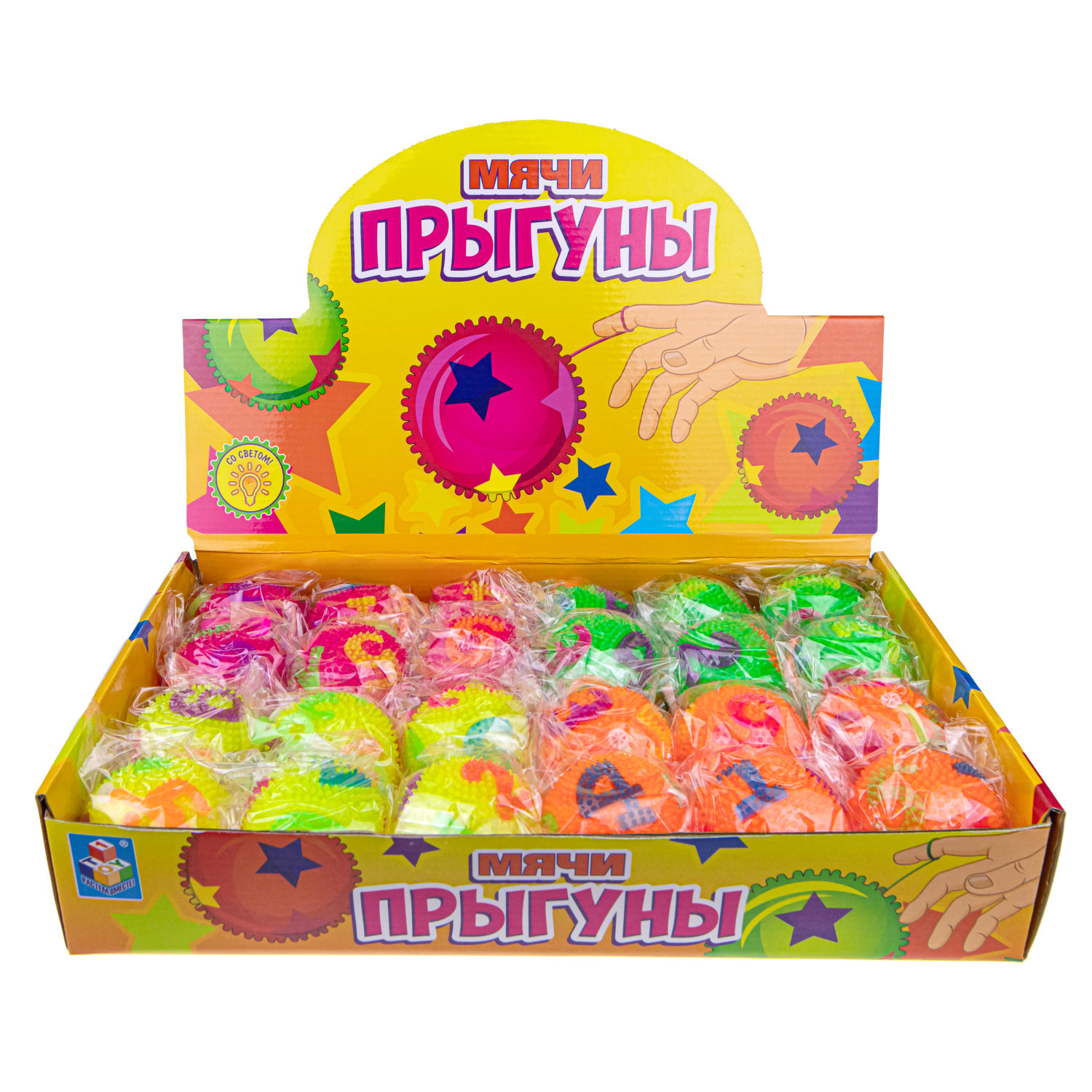 Мячик-прыгун 1TOY цифры, со светом, 6,5 см