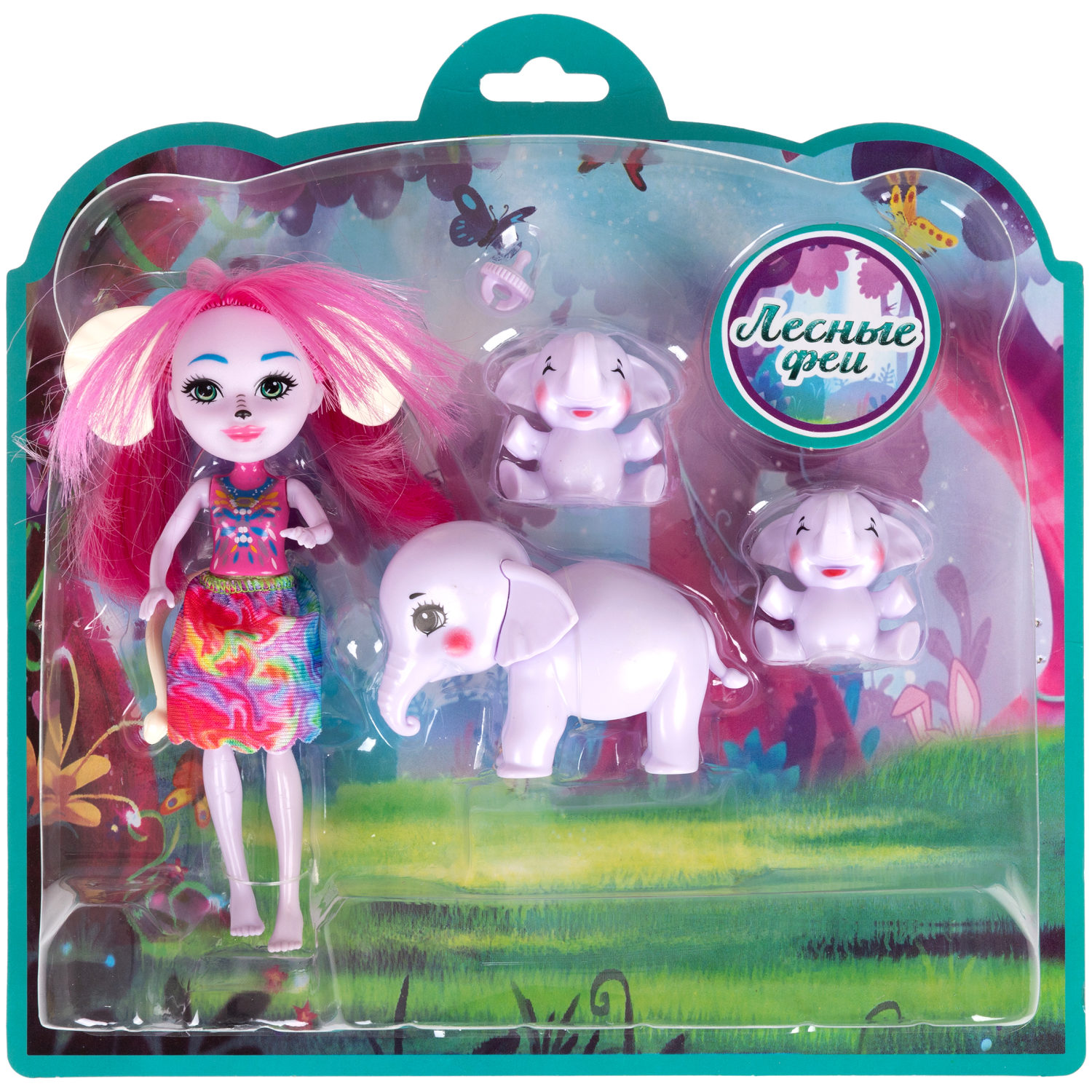 Кукла 1TOY «Лесные феи» в наборе с аксессуаром, питомцами - слониками, 16 см