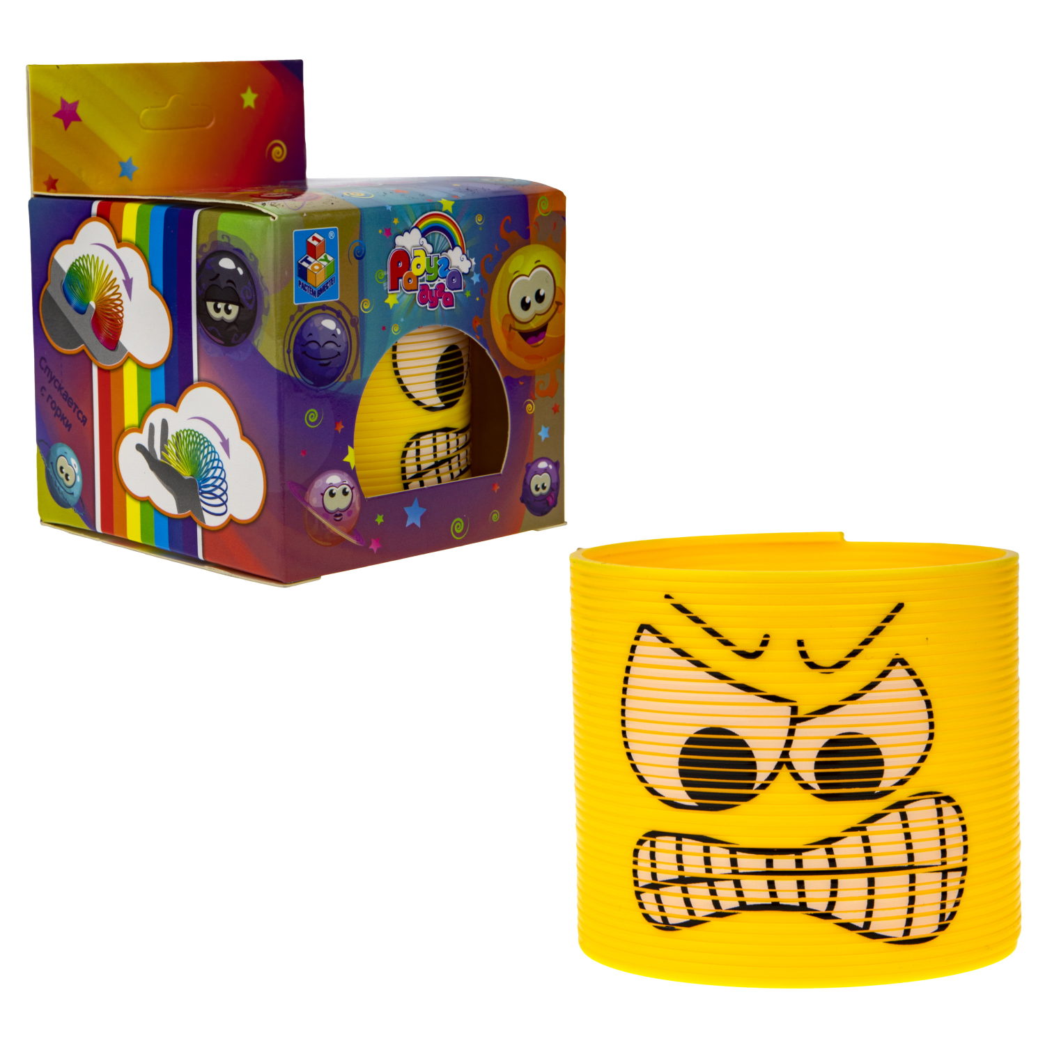 Пружинка радуга 1TOY «Радуга-дуга» Эмоции, 7,5*7,5 см, 6 видов в ассортименте