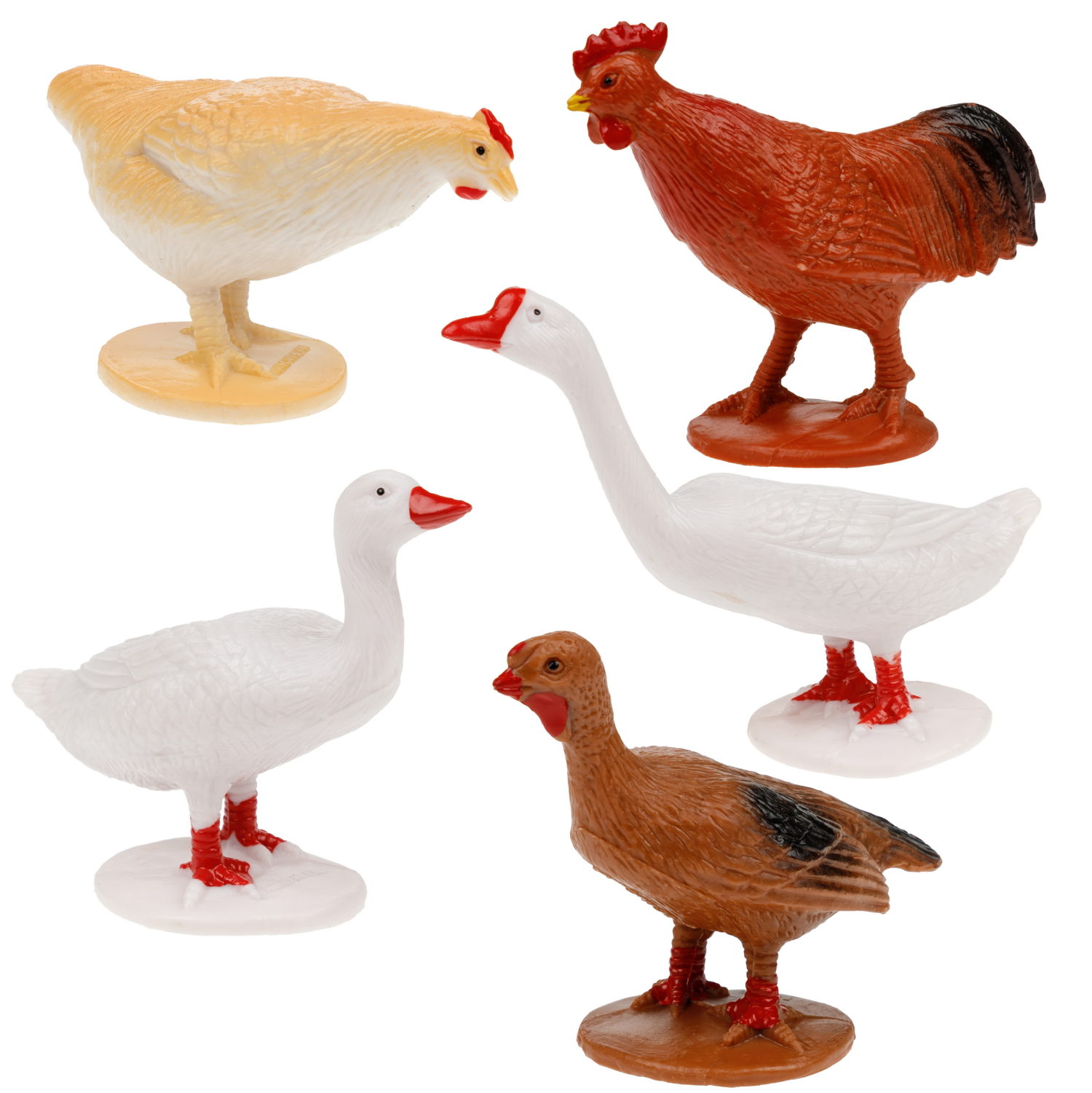 Фигурки животных 1TOY "В мире животных", игровой набор ферма: петух, курица, гуси, индейка, 5 шт.,  4-8 см