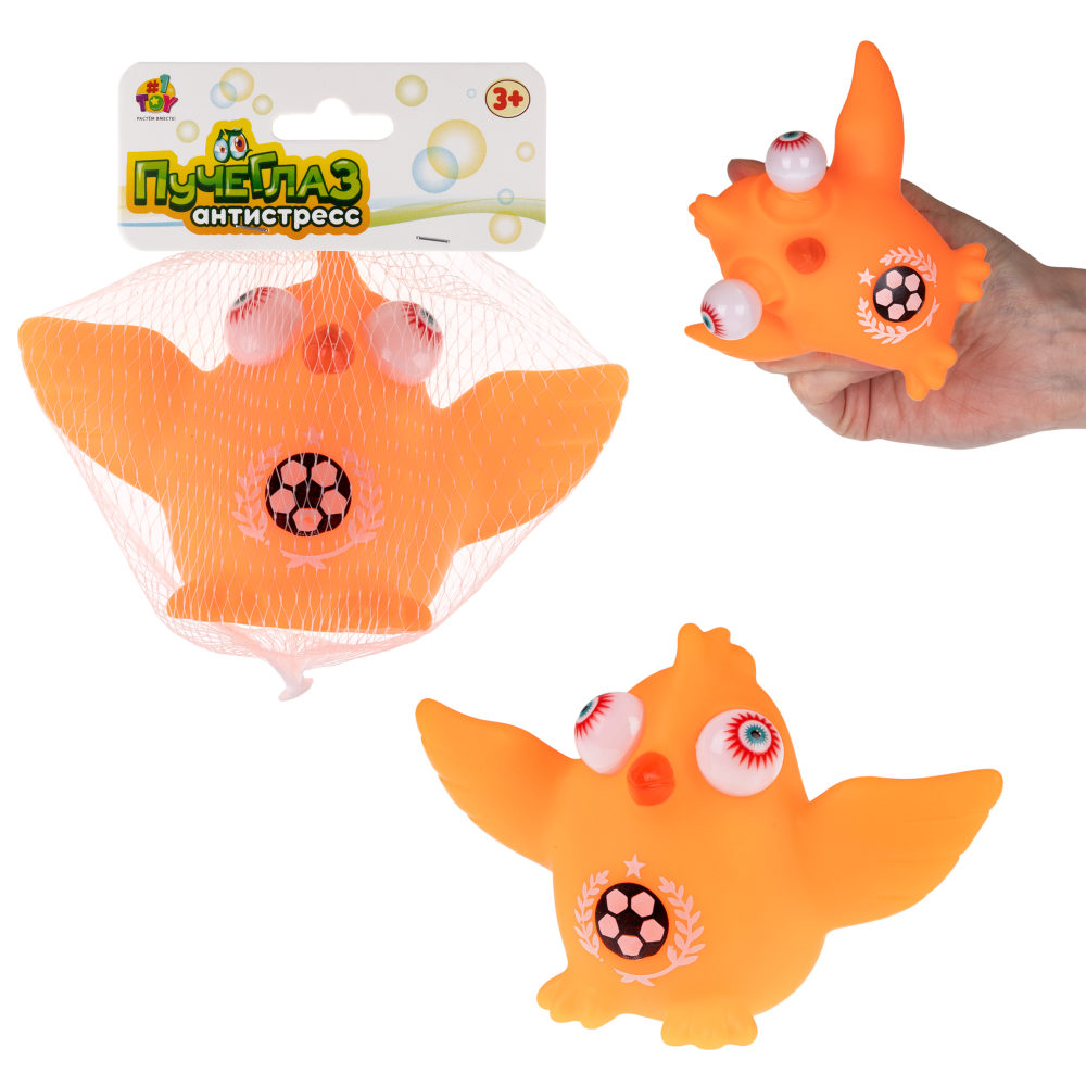 1TOY Пучеглаз-антистресс "Птицы" 7х6x5 см, оранжевый