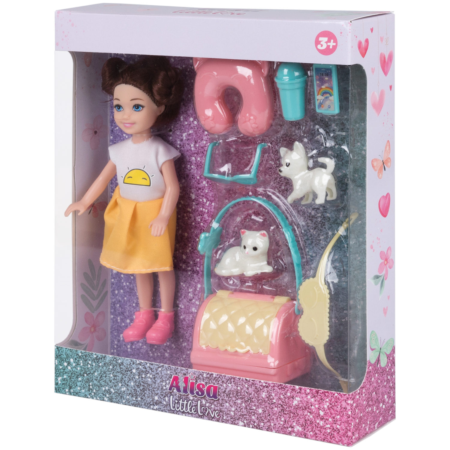 Кукла Alisa Little Love 15,2 см, брюнетка, с двумя питомцами и аксессуарами