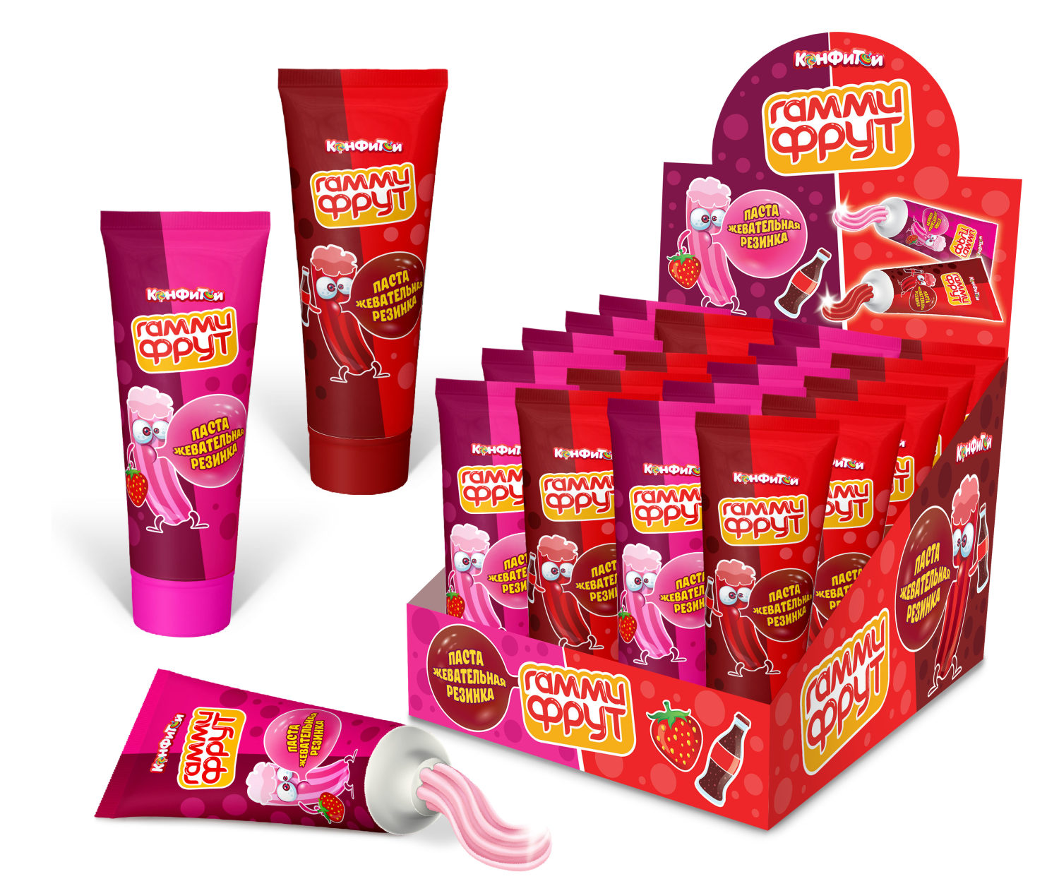 ГАММИ ФРУТ жевательная резинка-паста в тюбике, блок 20 шт. (20г х 20 х 12)