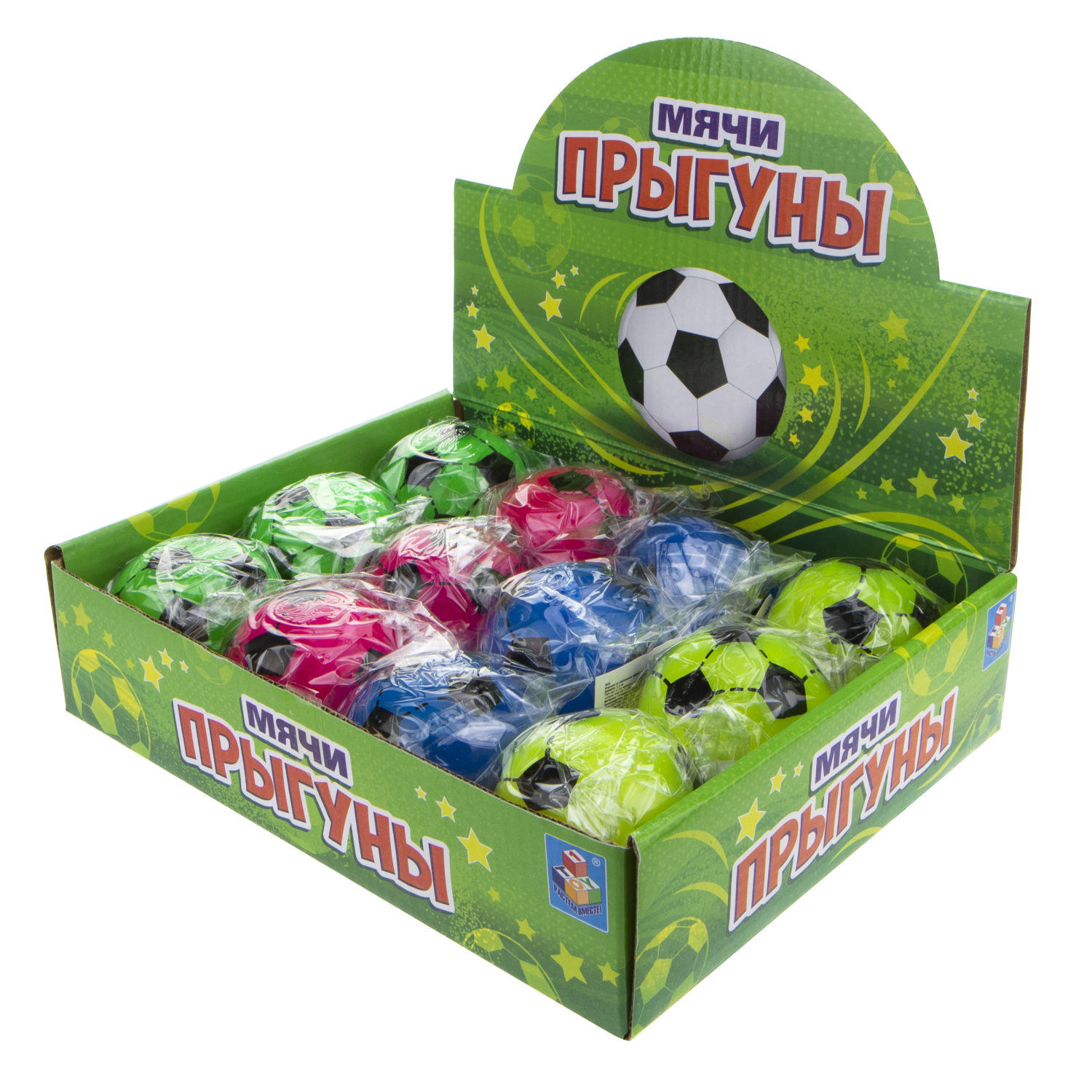 Мячик-прыгун со светом 1TOY Футбол,  5,5 см