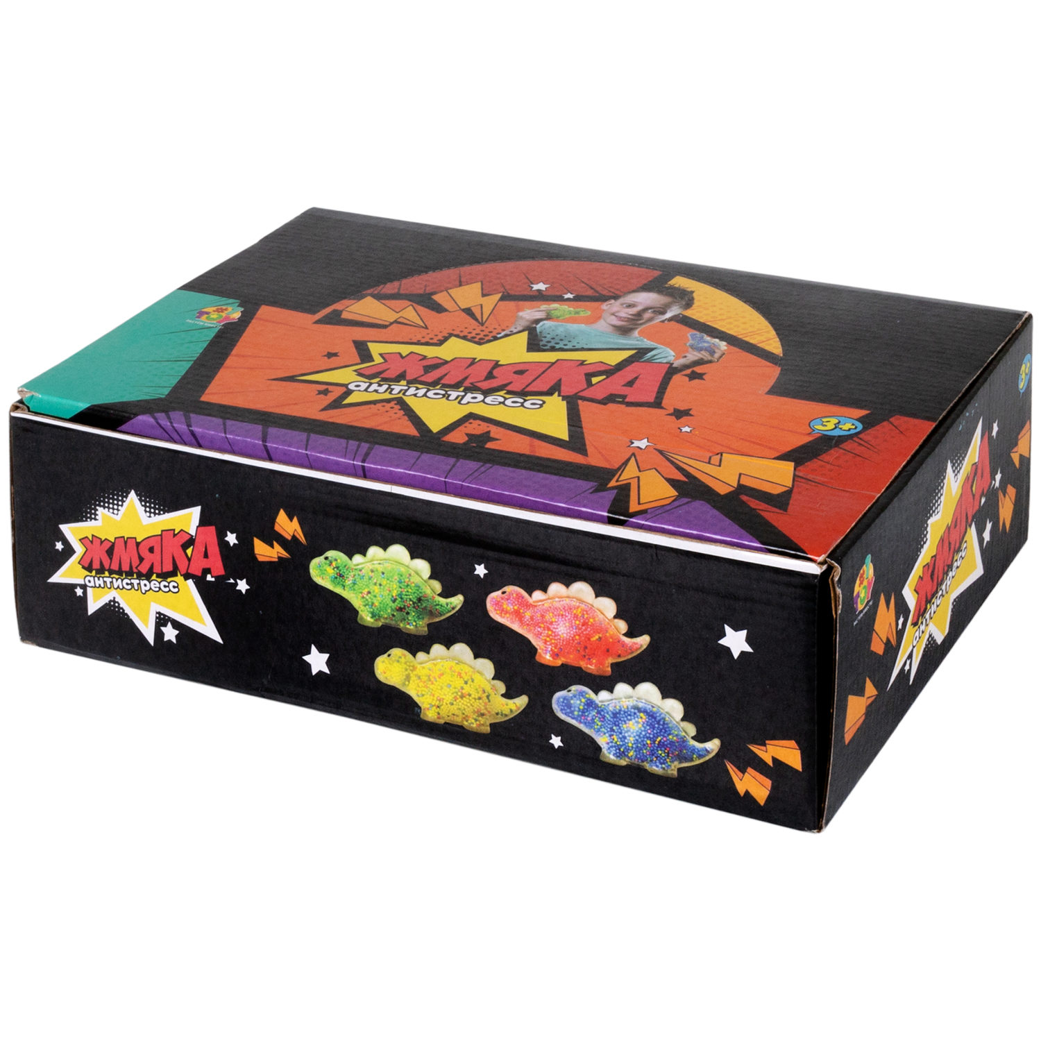 1toy Жмяка стегозавр с пенопластовыми шариками, 11х5 см, 4 вида в ассортименте